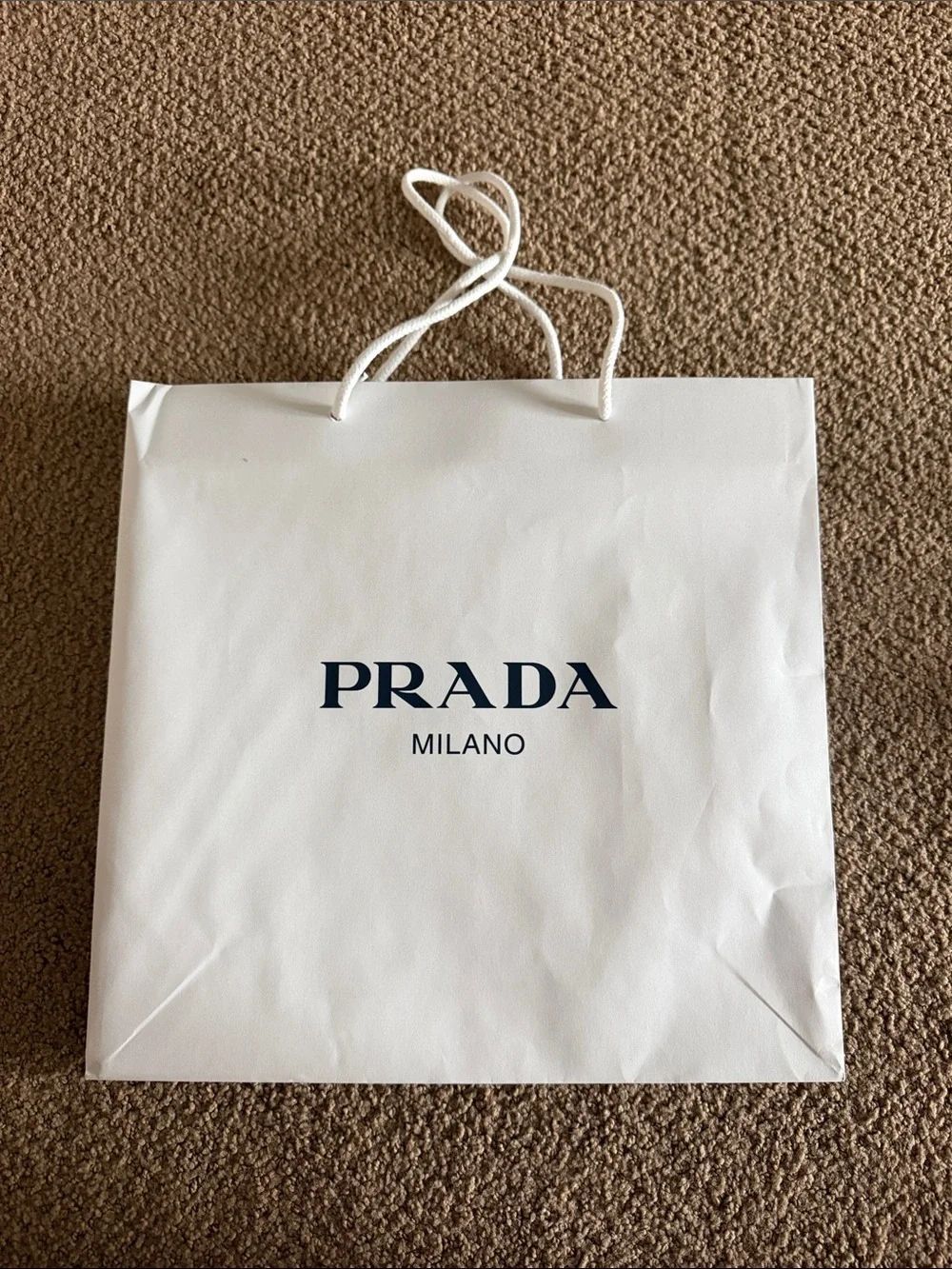 Prada White Paper Shopping Bag with Navy Logo